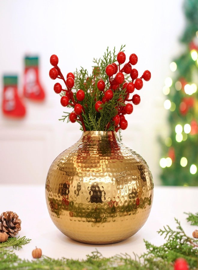 BEHOMA Metal Round Flower Vase for Home Decor | Table Decorative Item for Bedroom Living Room Office | Best Gift for Wedding Festivals Birthday | Golden Large 1PC (Flower not Included) - Image 1